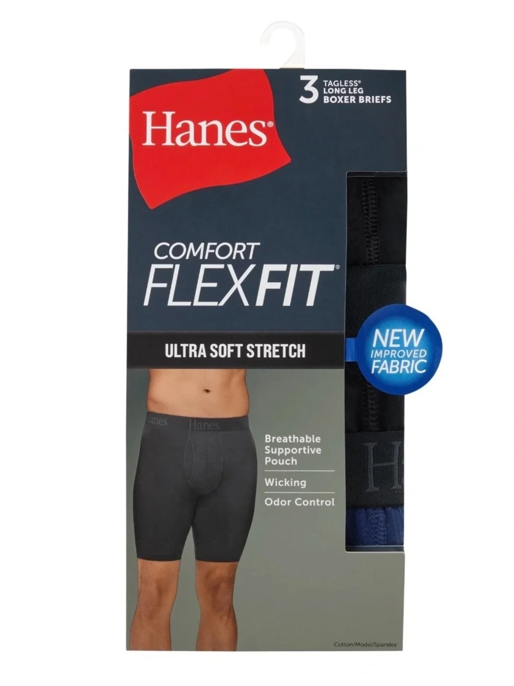 Hanes Men's FlexFit Boxer Briefs - Black and Navy (3-Pack) Size L